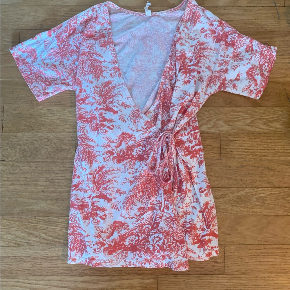 Anthropologie Daily Practice Pink Toile Floral Wrap Romper